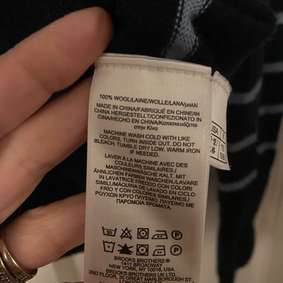 Brooks Brothers 100% Fine Merino Wool Half Zip Sweater- Navy Blue Stripes - Picture 11 of 13